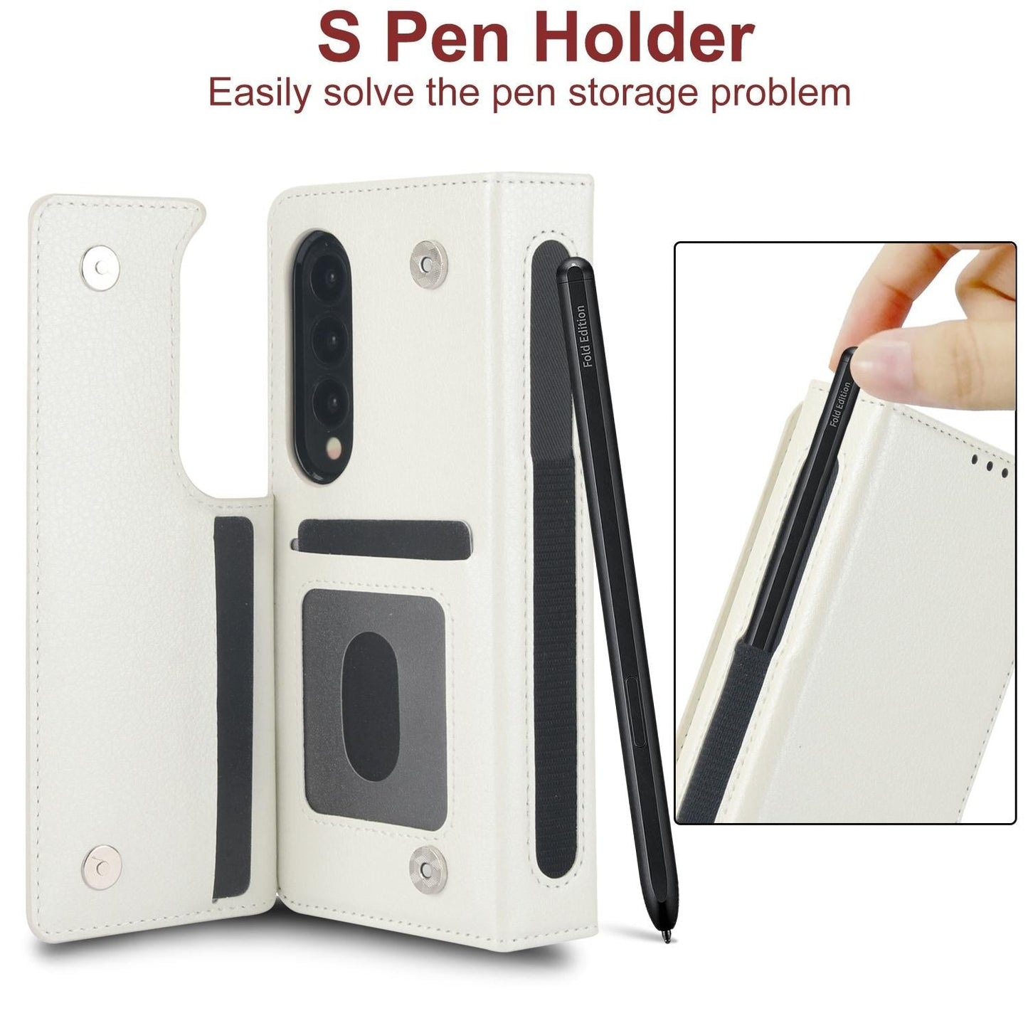 For Samsung Galaxy Z Fold4 5G Leather Phone Case With Pen Slot - Black