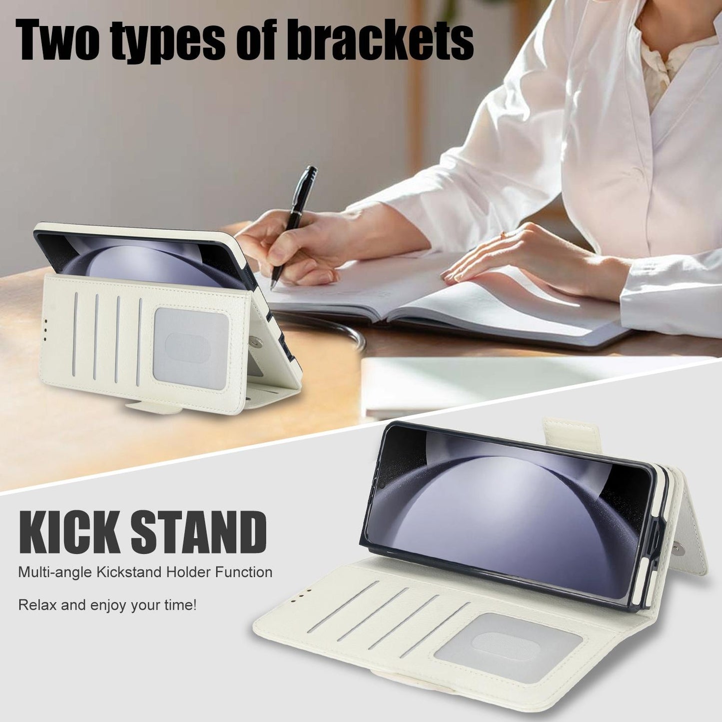 For Samsung Galaxy Z Fold4 5G Leather Phone Case With Pen Slot - Black