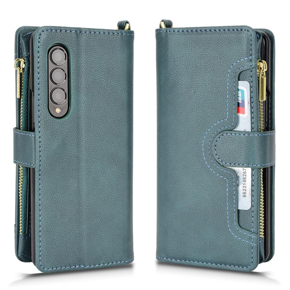 For Samsung Galaxy z Fold4 5G Zipper Leather Phone Case with Litchi Texture - Blue