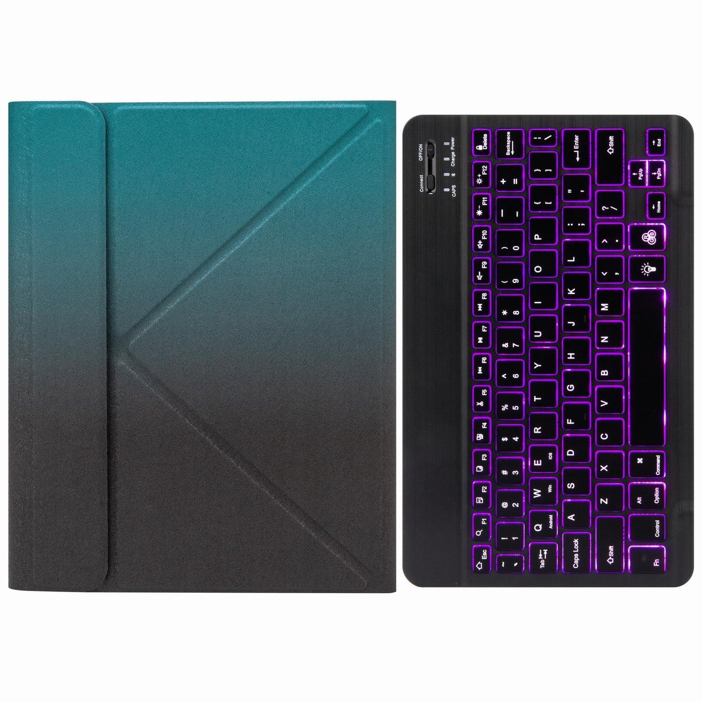 Bluetooth Keyboard Leather Case For Ipad 9.7 2018 / 2017 With Backlight & Three-Fold Holder - Dark Night Green