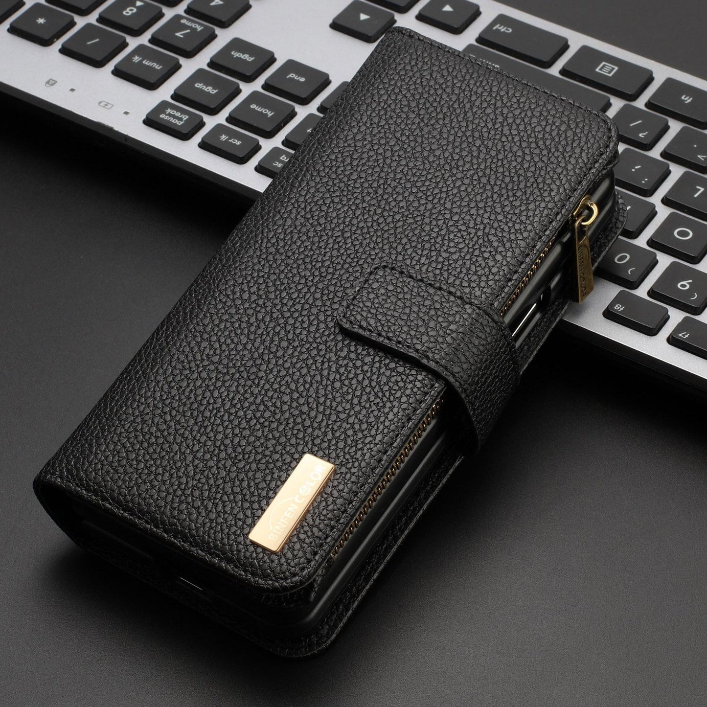 For Samsung Galaxy Z Fold4 5G Litchi Texture Zip Wallet - Blue