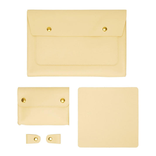 3-in-1 Waterproof Leather Laptop Liner Bag - 14 Inches - Light Yellow