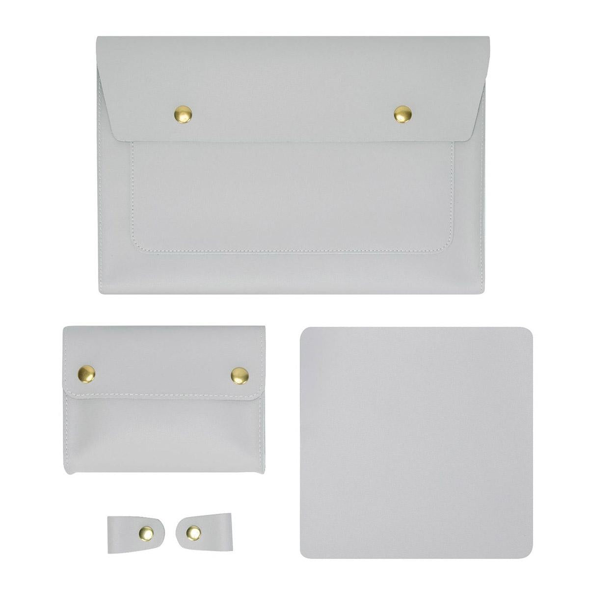 3-in-1 Waterproof Leather Laptop Liner Bag - 14 Inches - Light Yellow