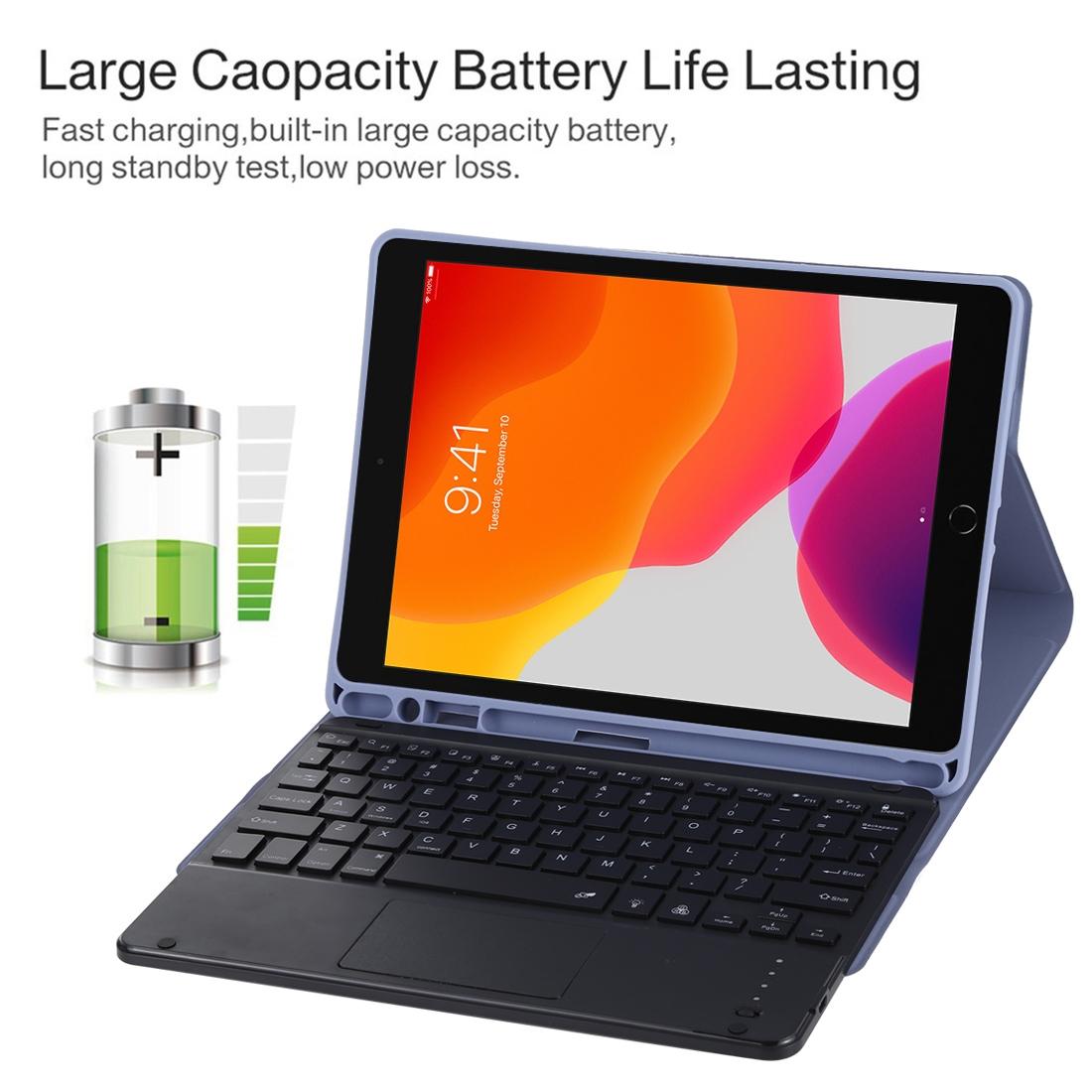 Bluetooth Tablet Case For Ipad 10.2 / Ipad Air 2019 With Touch Pad & Backlight & Pen Holder - Detachable Microfiber Leather - Black