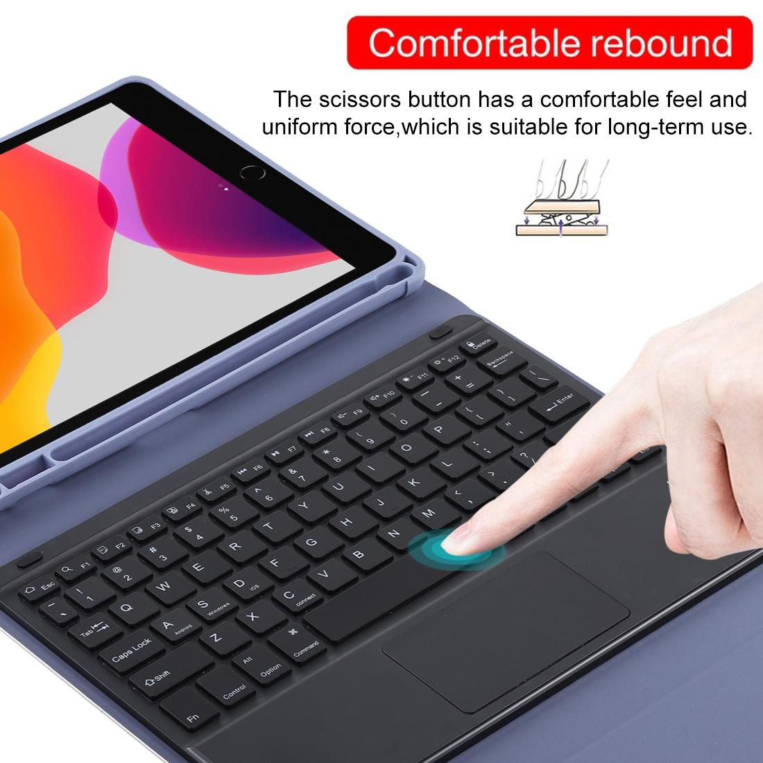 Bluetooth Tablet Case For Ipad 10.2 / Ipad Air 2019 With Touch Pad & Backlight & Pen Holder - Detachable Microfiber Leather - Black