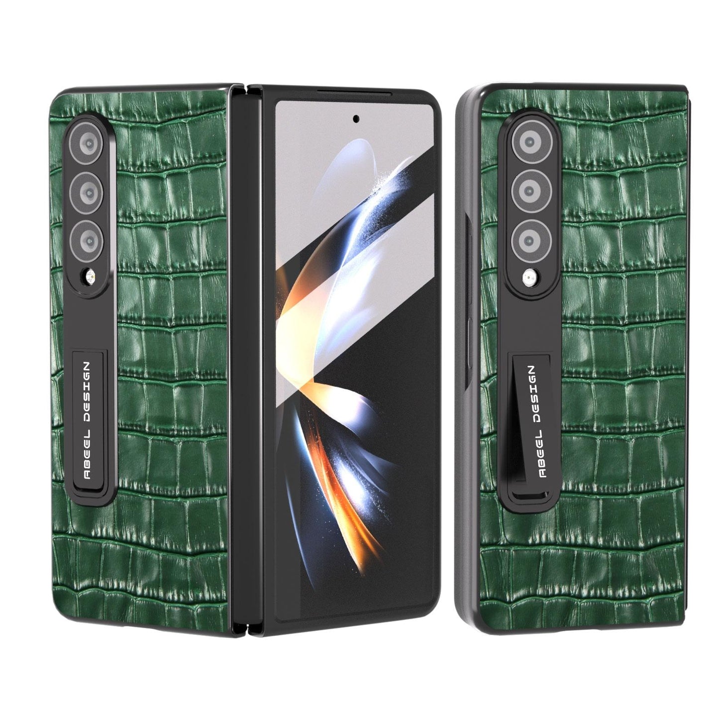 For Samsung Galaxy Z Fold4 5G Premium Leather Phone Case - Crocodile Texture - Green