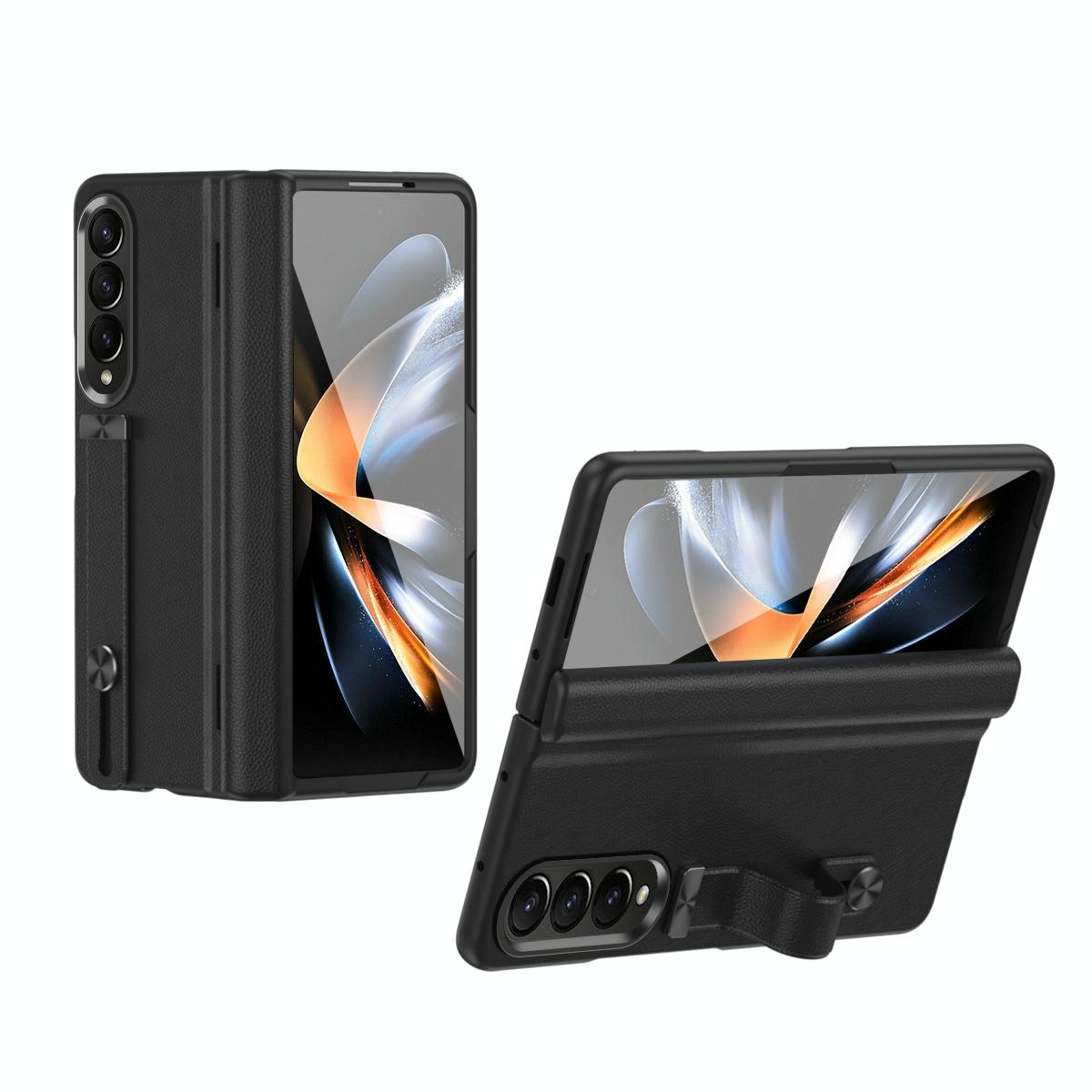 Samsung Galaxy z Fold 4 Leather Wristband Phone Case - Black