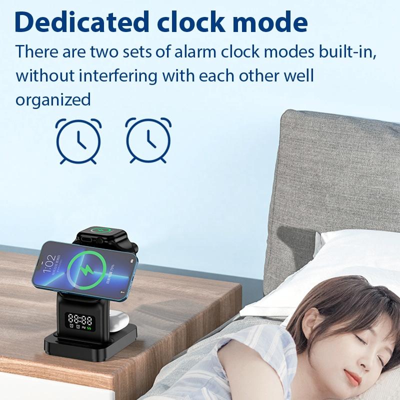 15W Magnetic Wireless Charger With Clock - Black