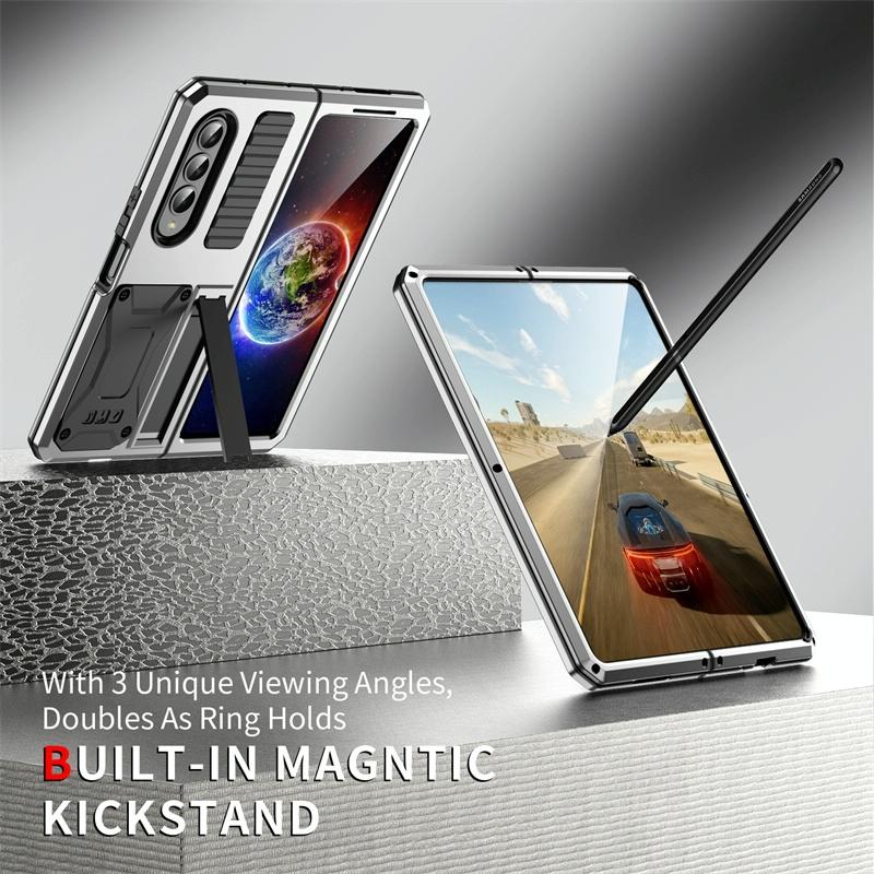 For Samsung Galaxy Z Fold4 5G Shockproof Metal Case With Holder - Red