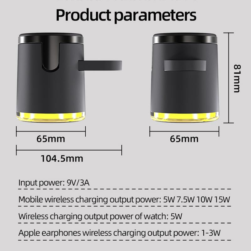 15W 4 In 1 Foldable Magnetic Wireless Charger - Black