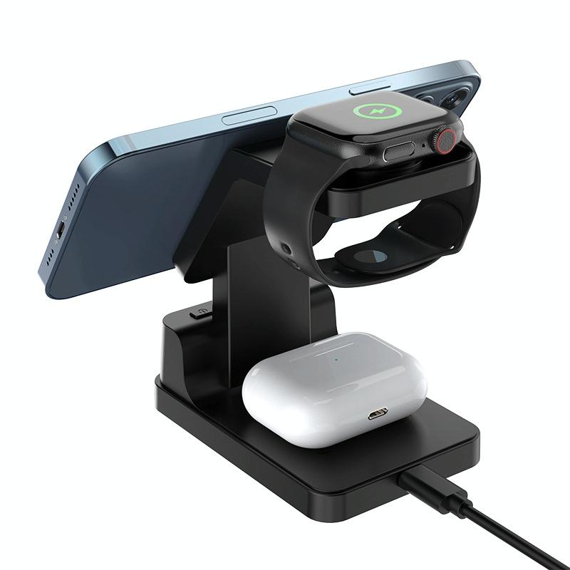 15W 4 In 1 Magnetic Desktop Wireless Charger Black