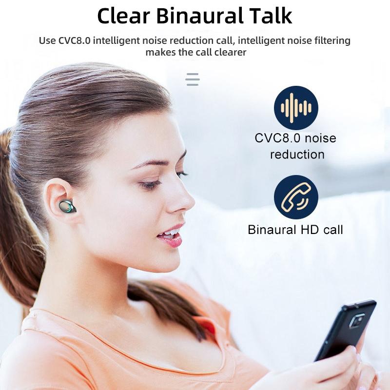 Wireless Noise-cancelling Earbuds with Breathing Light & Digital Display - Black
