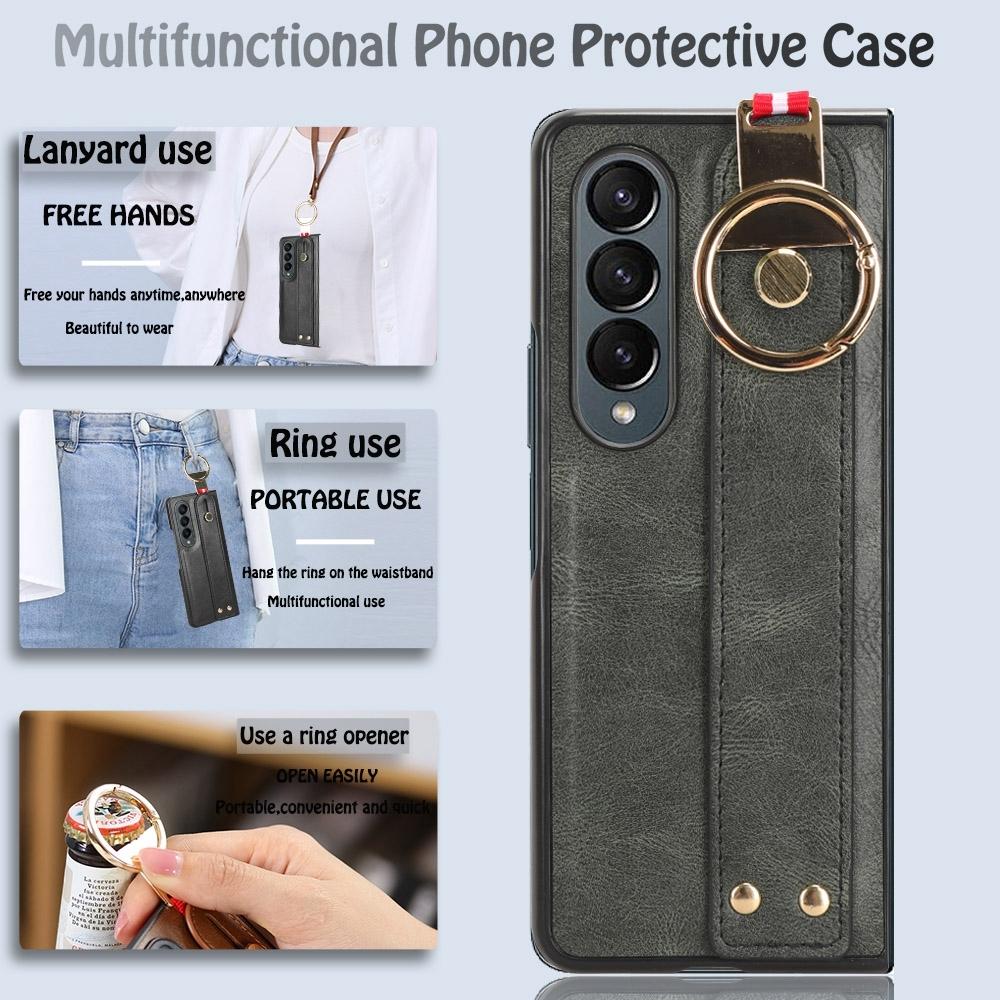 For Samsung Galaxy z Fold4 5G Leather Wristband Phone Case - Back Cover - Red