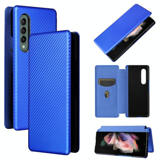 For Samsung Galaxy Z Fold4 5G Carbon Fiber Flip Leather Case - Black