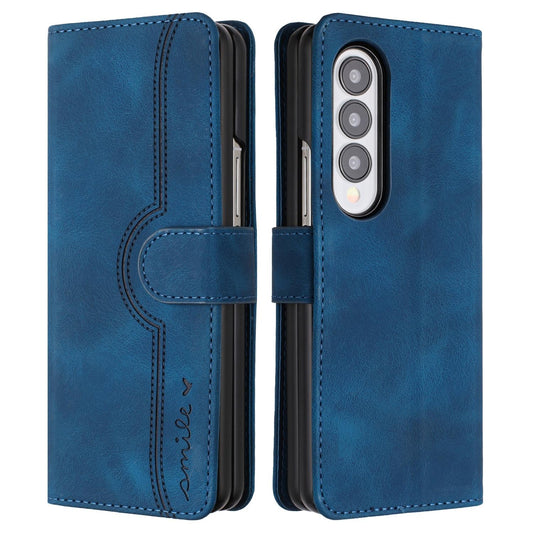 For Samsung Galaxy Z Fold4 5G Leather Phone Case With Heart Pattern - Royal Blue