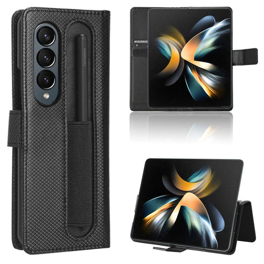 For Samsung Galaxy Z Fold4 5G Textured Leather Phone Case - Black