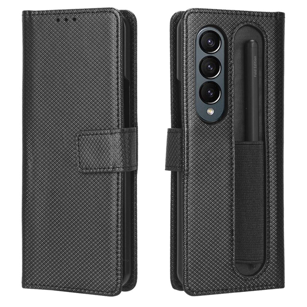 For Samsung Galaxy Z Fold4 5G Textured Leather Phone Case - Black