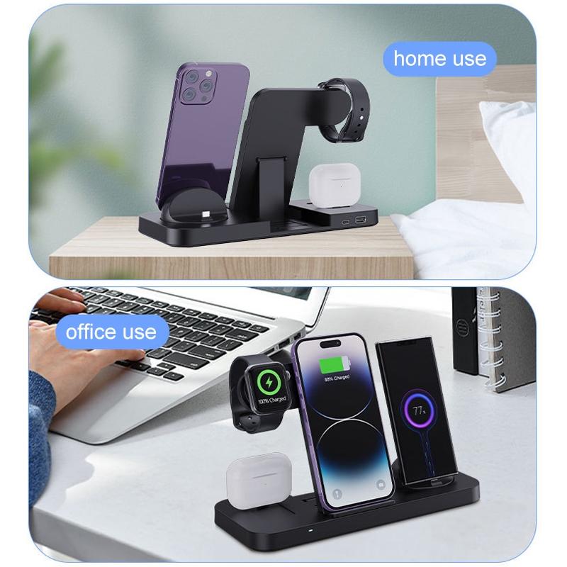 6 In 1 Foldable Vertical Wireless Charger - Black