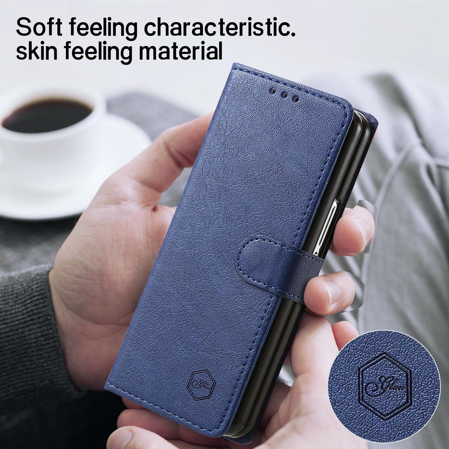 For Samsung Galaxy Z Fold4 5G Leather Texture Phone Case - Pu Tpu - Dark Blue