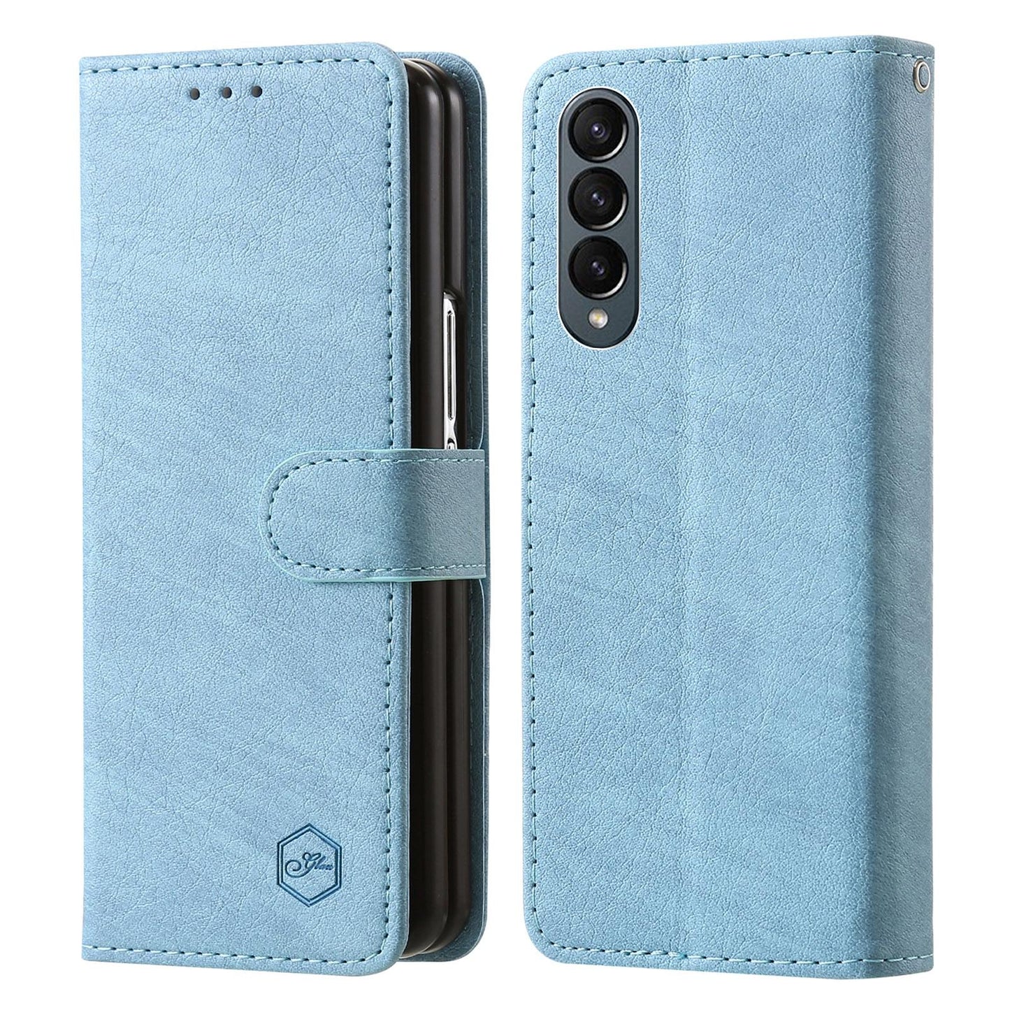 For Samsung Galaxy Z Fold4 5G Leather Texture Phone Case - Pu Tpu - Dark Blue