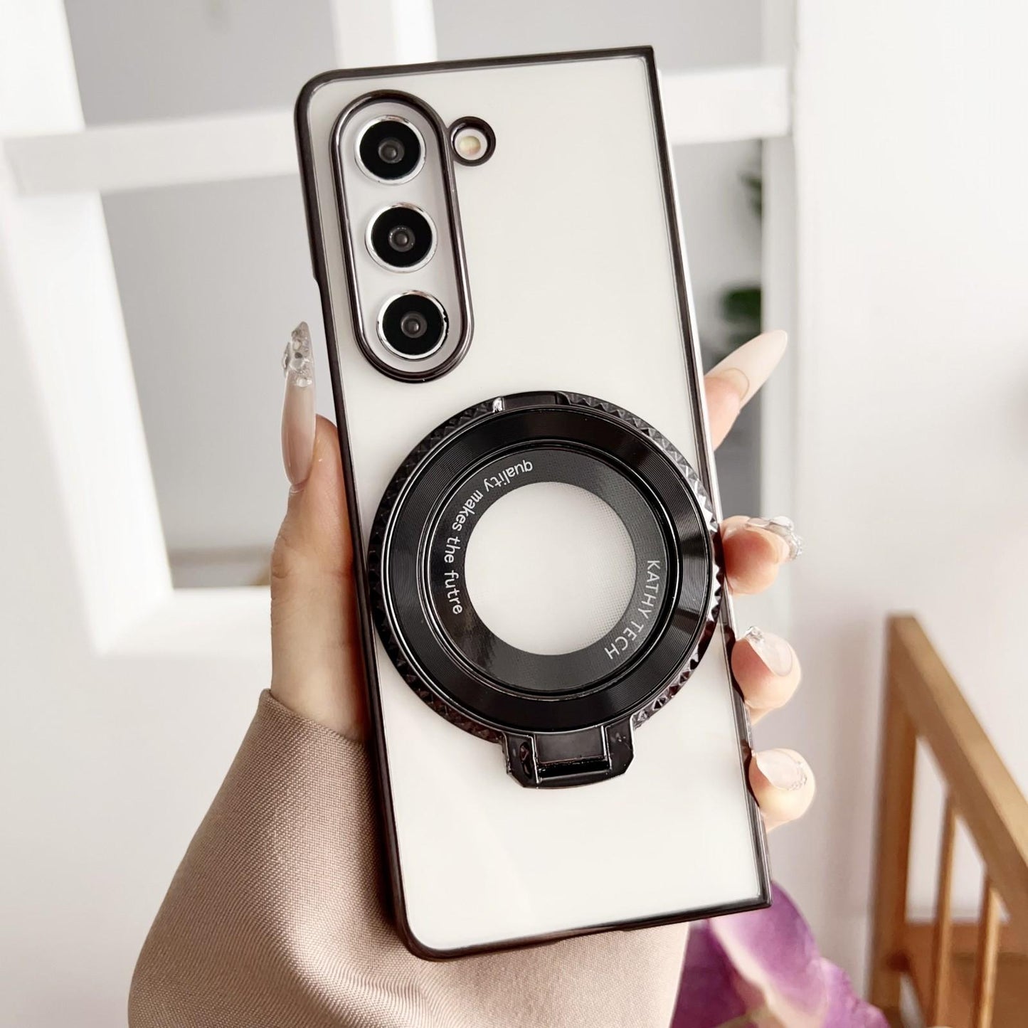 For Samsung Galaxy z Fold4 5G Shockproof Magsafe Holder for Rotating Plating Phone Case - Silver