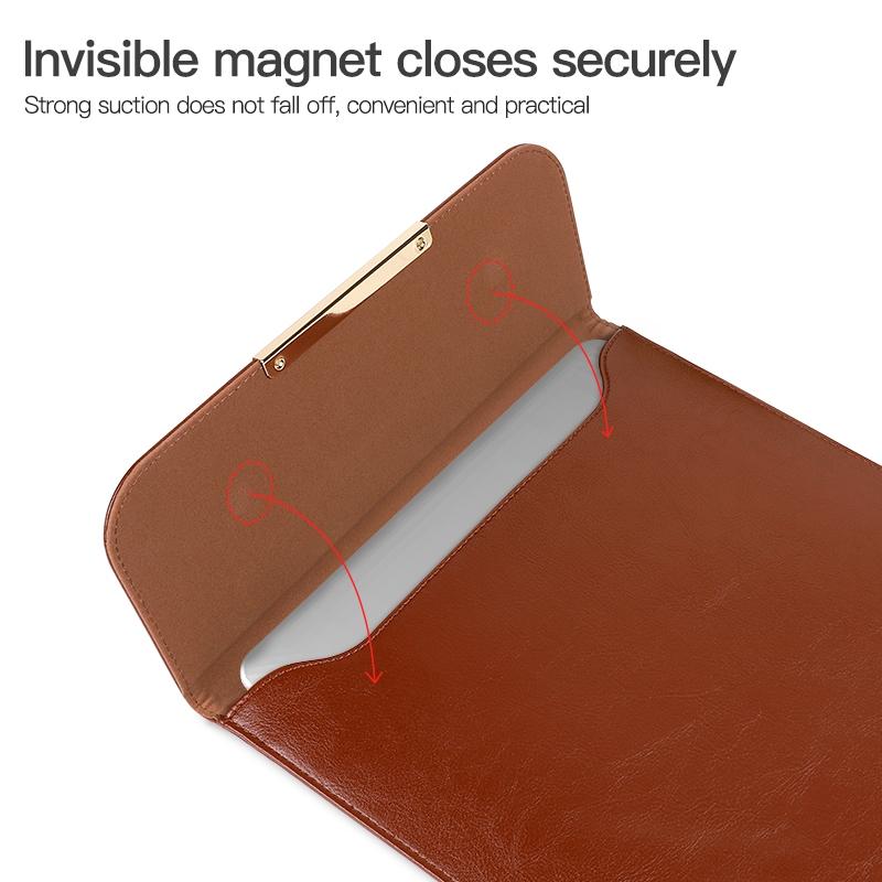 13.3 2-In-1 Laptop Sleeve With Mouse Storage In Pu Leather - Black