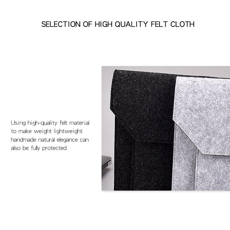 Versatile Felt Laptop Inner Bag with Button Closure - Black
