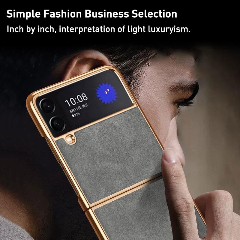 For Samsung Galaxy z Fold4 5G Foldable Lambskin Phone Case - Electroplated - Navy Blue