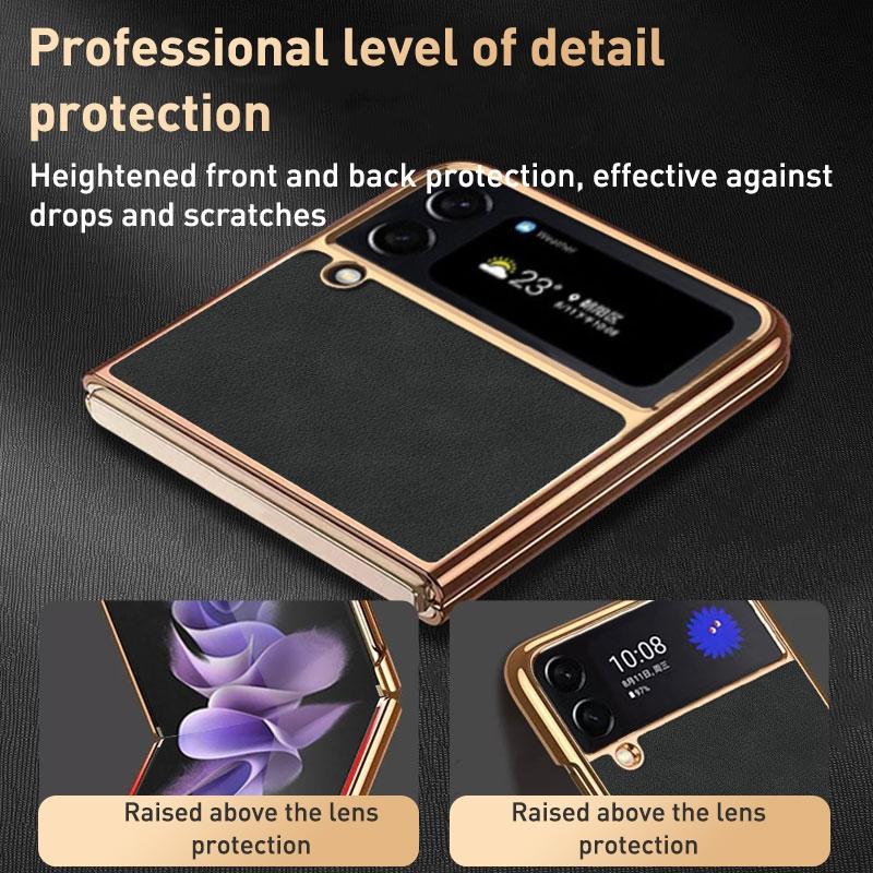 For Samsung Galaxy z Fold4 5G Foldable Lambskin Phone Case - Electroplated - Navy Blue