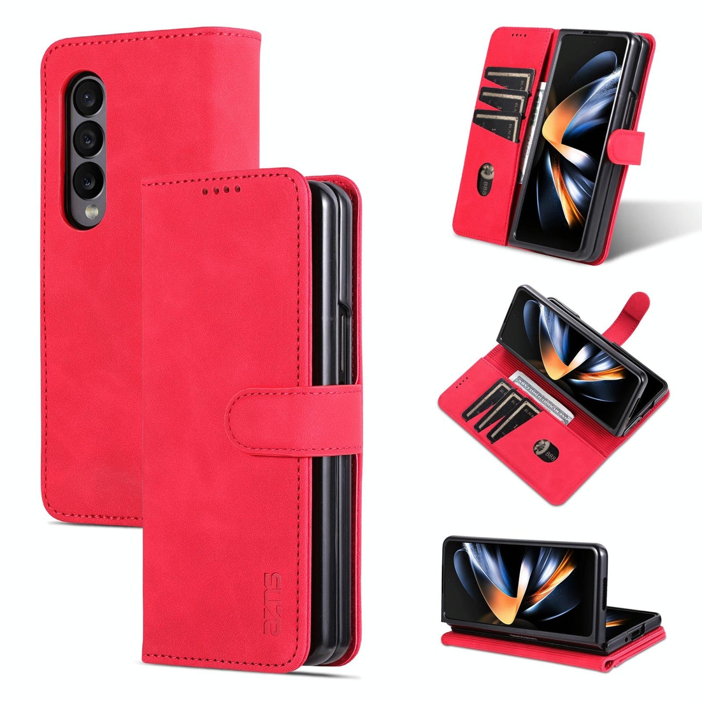 For Samsung Galaxy Z Fold4 5G Leather Phone Case - Smooth Calf Texture - Red