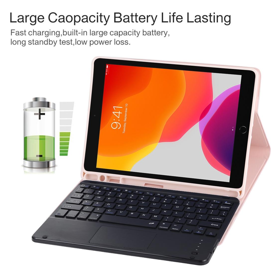 Bluetooth Keyboard & Tablet Case For Ipad 10.2 / Ipad Air 2019 - Detachable Touch Pad Pen Slot Holder - Microfiber Leather - Black