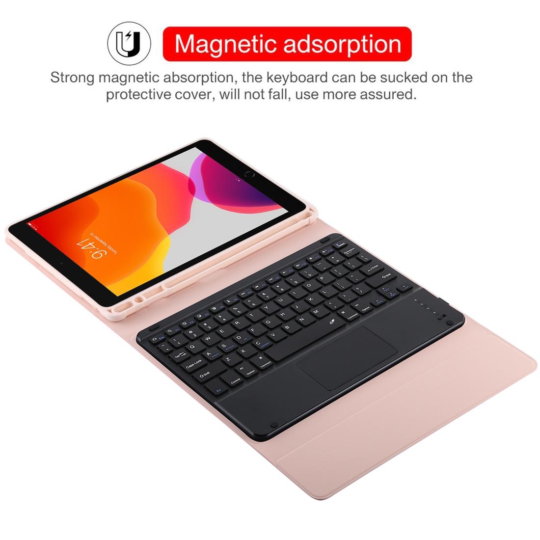 Bluetooth Keyboard & Tablet Case For Ipad 10.2 / Ipad Air 2019 - Detachable Touch Pad Pen Slot Holder - Microfiber Leather - Black
