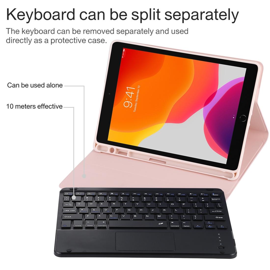 Bluetooth Keyboard & Tablet Case For Ipad 10.2 / Ipad Air 2019 - Detachable Touch Pad Pen Slot Holder - Microfiber Leather - Black