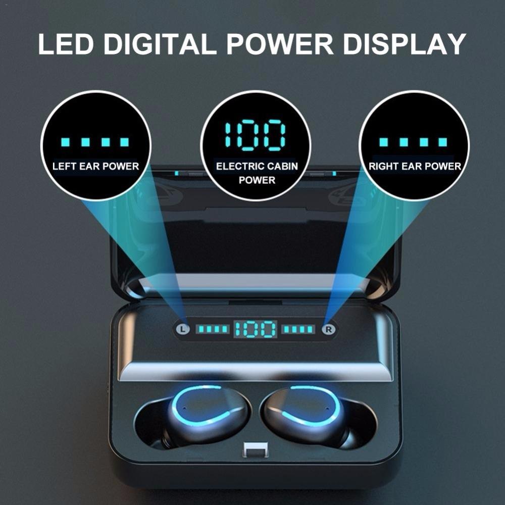 Touch Bluetooth Earphones with Noise Reduction & Breathing Light Digital Display and Charging Box - Black