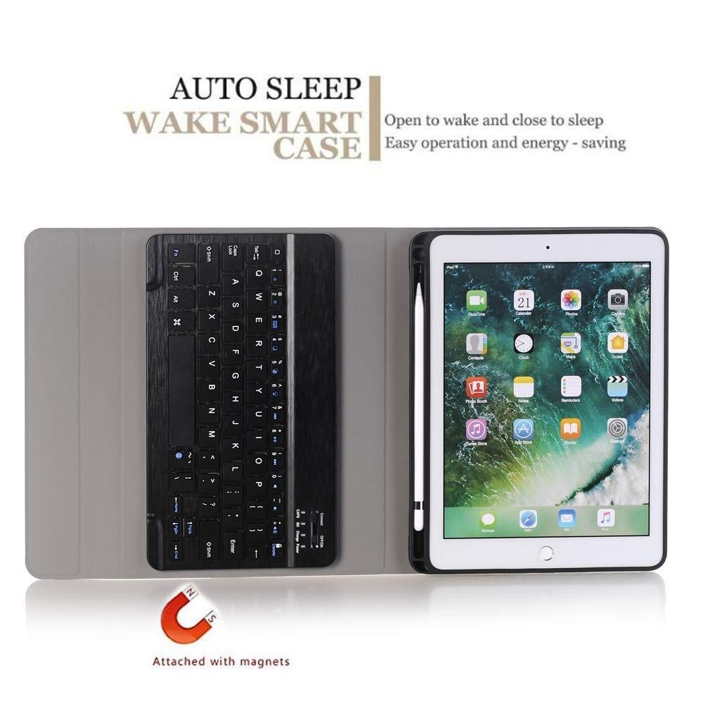 Bluetooth Keyboard & Leather Tablet Case For Ipad Pro / Air 9.7 With Detachable Design & Pencil Holder - Black
