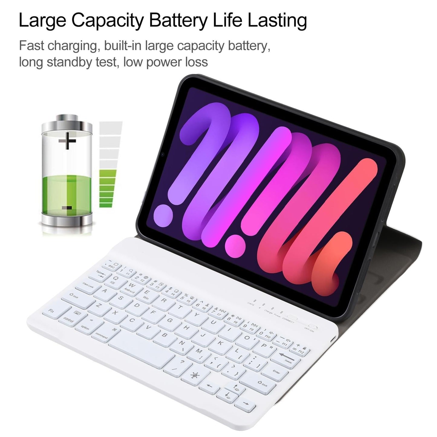 Ultra-Thin Bluetooth Keyboard Leather Case For Ipad Mini 6 With Detachable Lambskin Texture And Stand - Black