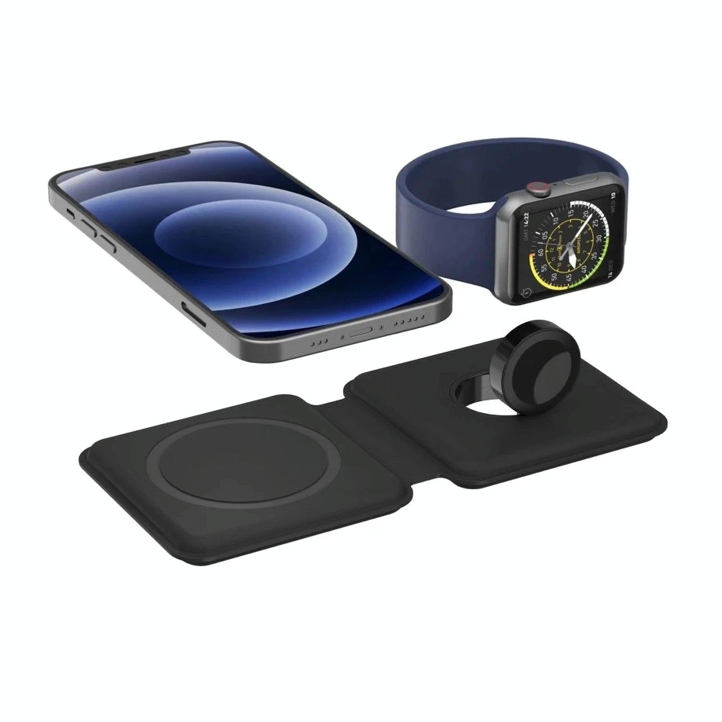 Foldable Dual Wireless Charger For Phones Iwatch Airpods - Black