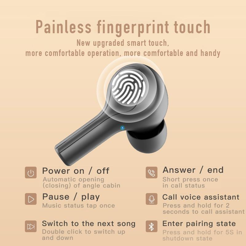 Touch Bluetooth Earphones with Noise Cancellation and Charging Box - Black