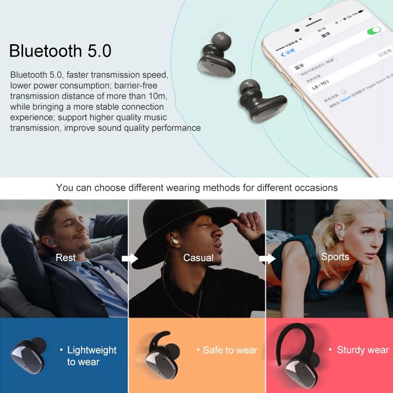 Waterproof True Wireless Bluetooth Earphones - Sports 5.0 - Black