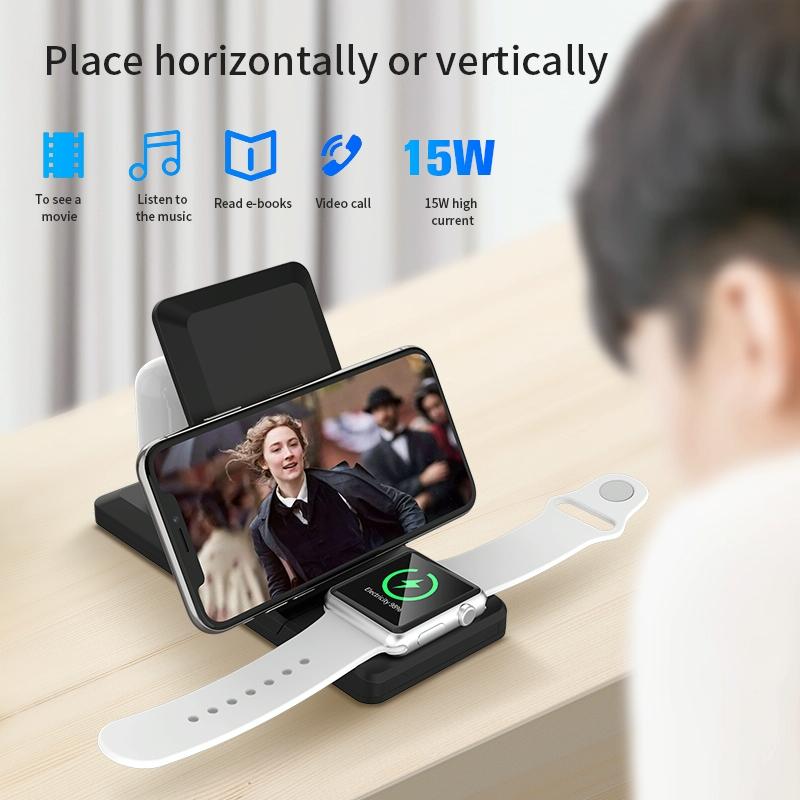3 In 1 Foldable Wireless Charger For Iphone Iwatch Airpods - Black