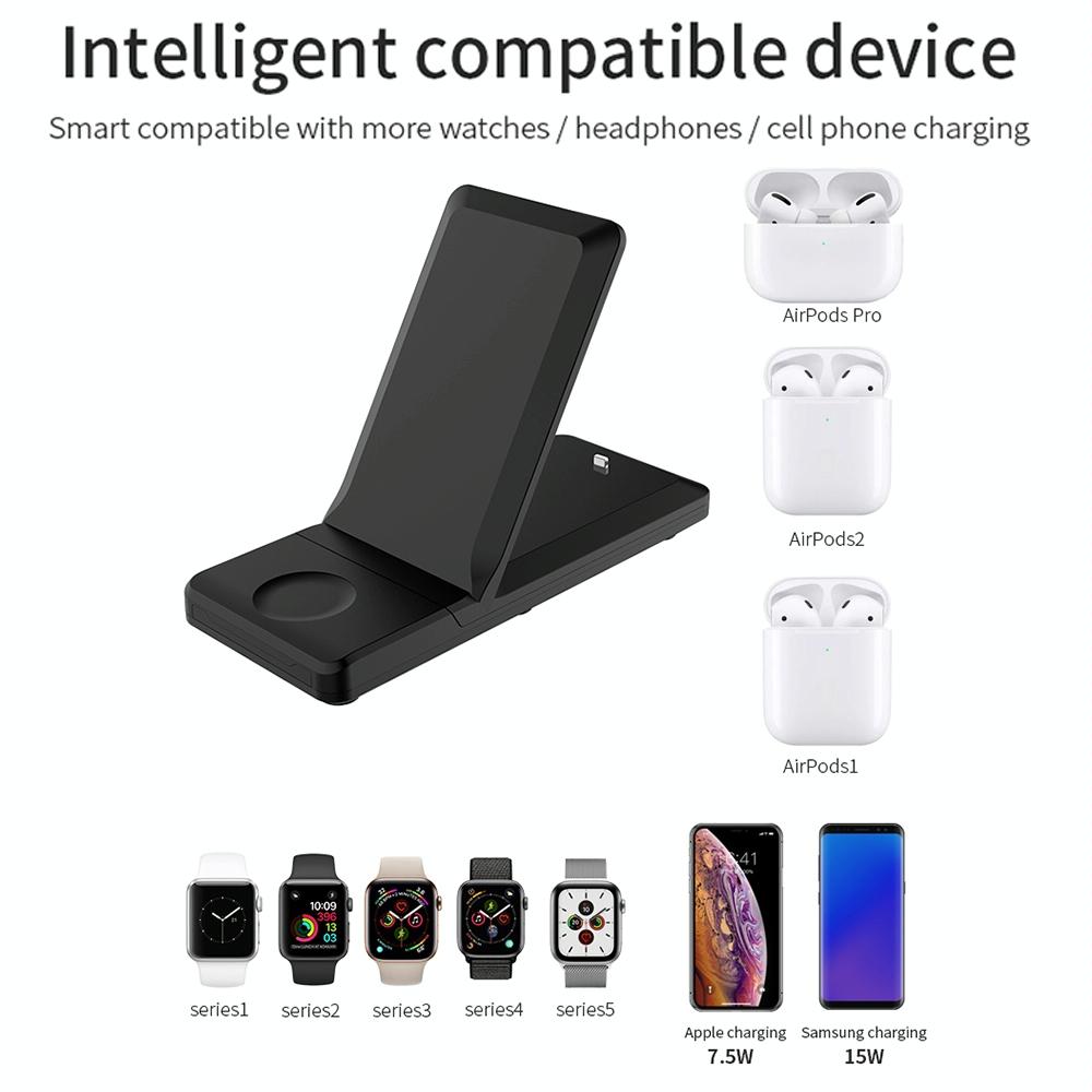 3 In 1 Foldable Wireless Charger For Iphone Iwatch Airpods - Black