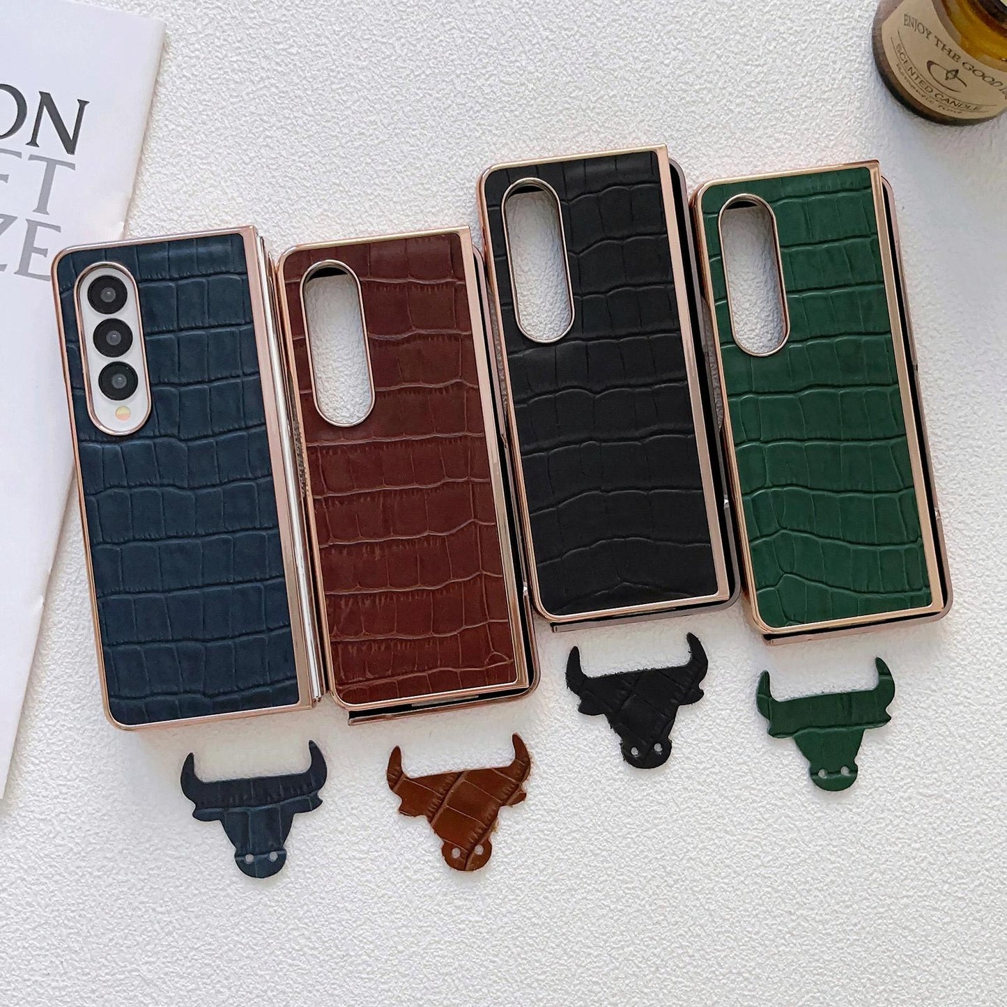 For Samsung Galaxy Z Fold4 5G Crocodile Leather Phone Case - Electroplated - Dark Green