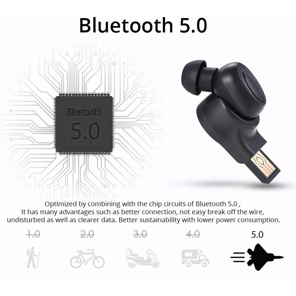 Wireless In-ear Headset with Usb Cable - Black 5.0