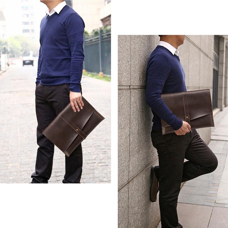 Universal Leather Laptop Bag with Cable Winder for 11.6 Devices - Coffee