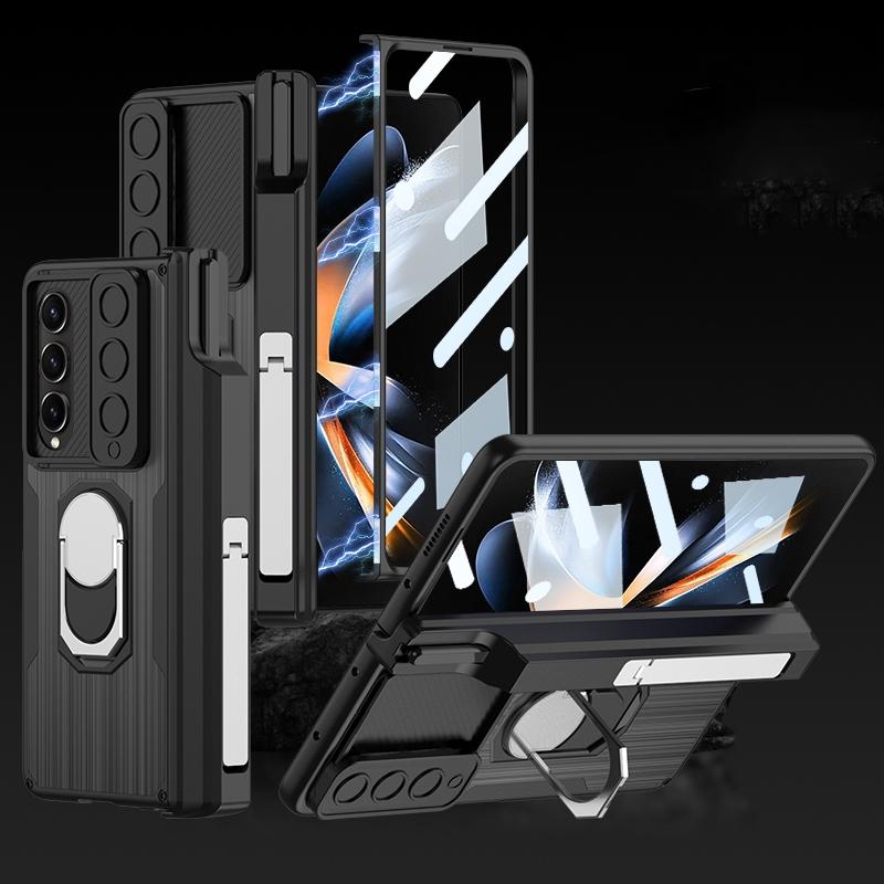 For Samsung Galaxy Z Fold4 5G Magnetic Armor Phone Case - Full Coverage - Litchi Texture
