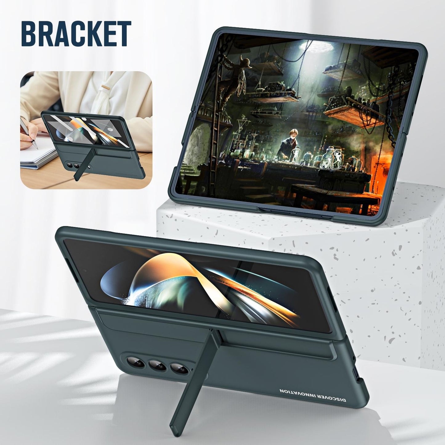 For Samsung Galaxy z Fold4 5G Samsung Galaxy z Fold4 2-in-1 Detachable Folding Case with Holder & Pen Slot - Beige