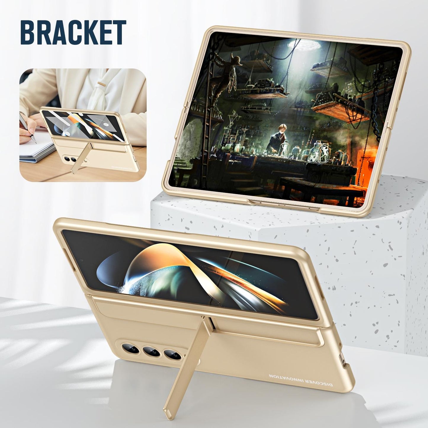 For Samsung Galaxy z Fold4 5G Samsung Galaxy z Fold4 2-in-1 Detachable Folding Case with Holder & Pen Slot - Beige