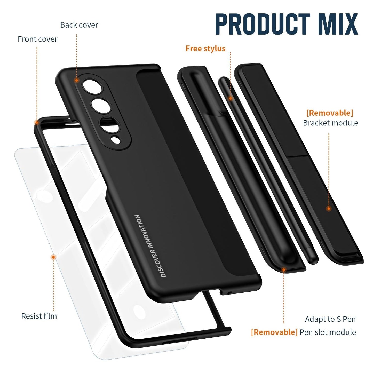 For Samsung Galaxy z Fold4 5G Samsung Galaxy z Fold4 2-in-1 Detachable Folding Case with Holder & Pen Slot - Beige