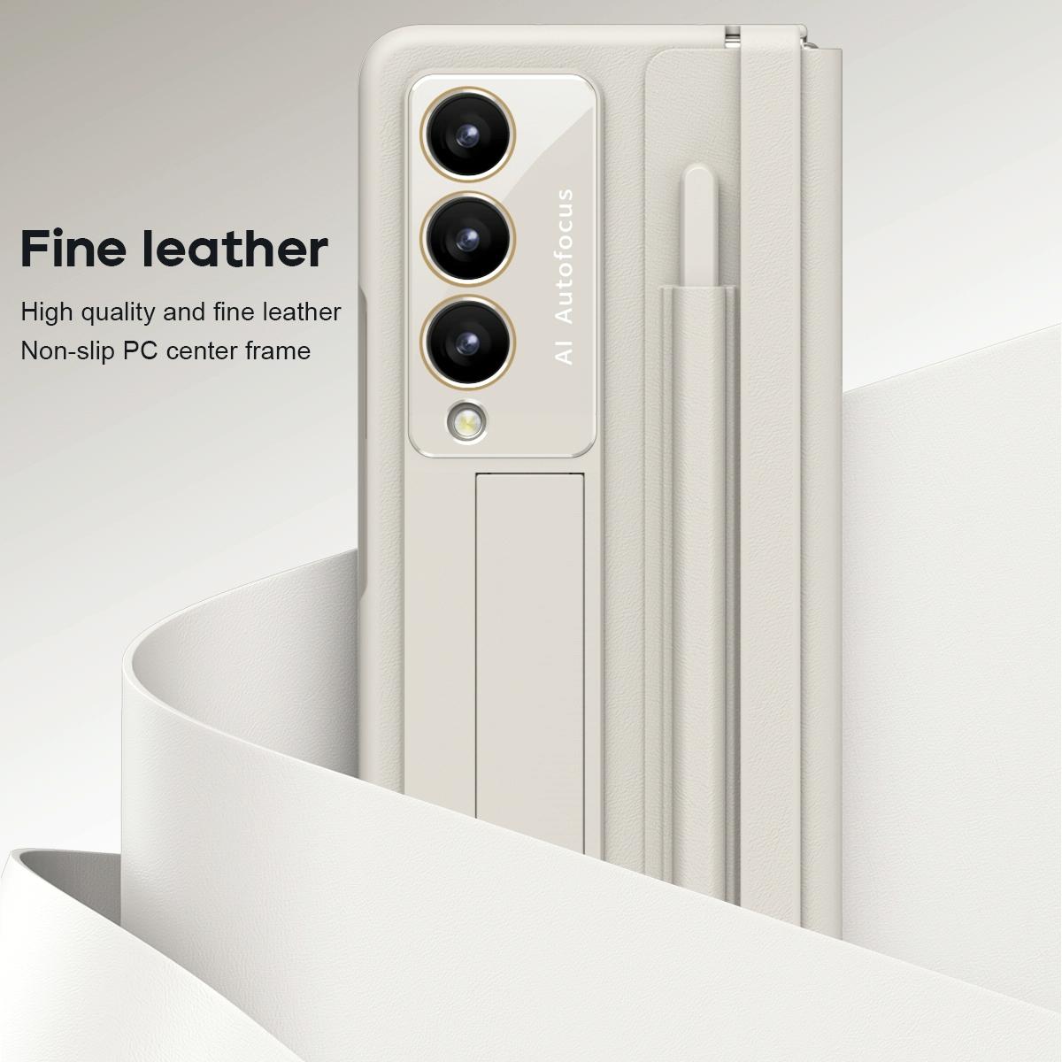 For Samsung Galaxy Z Fold4 5G Phone Case With Pen Slots - Full Coverage - White