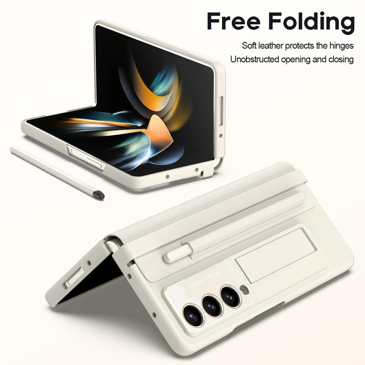 For Samsung Galaxy Z Fold4 5G Phone Case With Pen Slots - Full Coverage - White